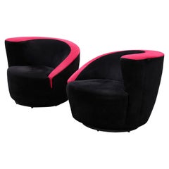 Pair of Black and Red Swivel "Nautilus" Chairs by Vladimir Kagan for Directional