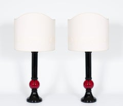 Pair of Black and Red Table Lamps in Blown Murano Glass, 21st Century