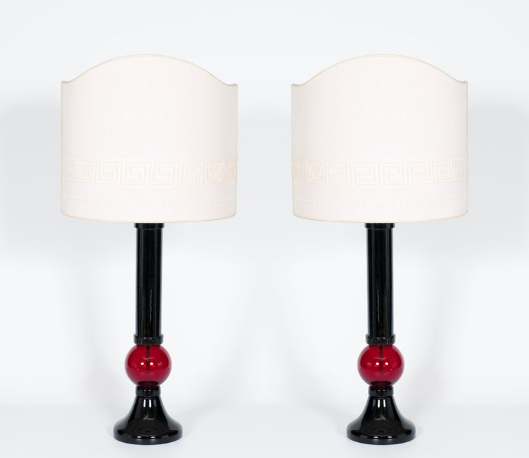 Pair of Black and Red Table Lamps in Blown Murano Glass, 21st Century ...