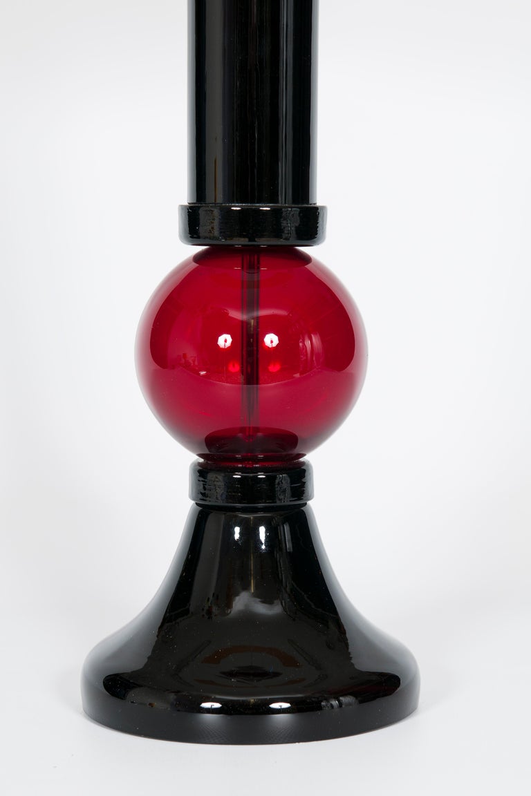 Pair of Black and Red Table Lamps in Blown Murano Glass, 21st Century ...