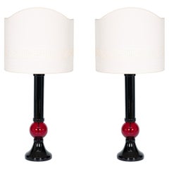 Paar schwarz-rote Tischlampen aus geblasenem Murano-Glas, 21. Jahrhundert