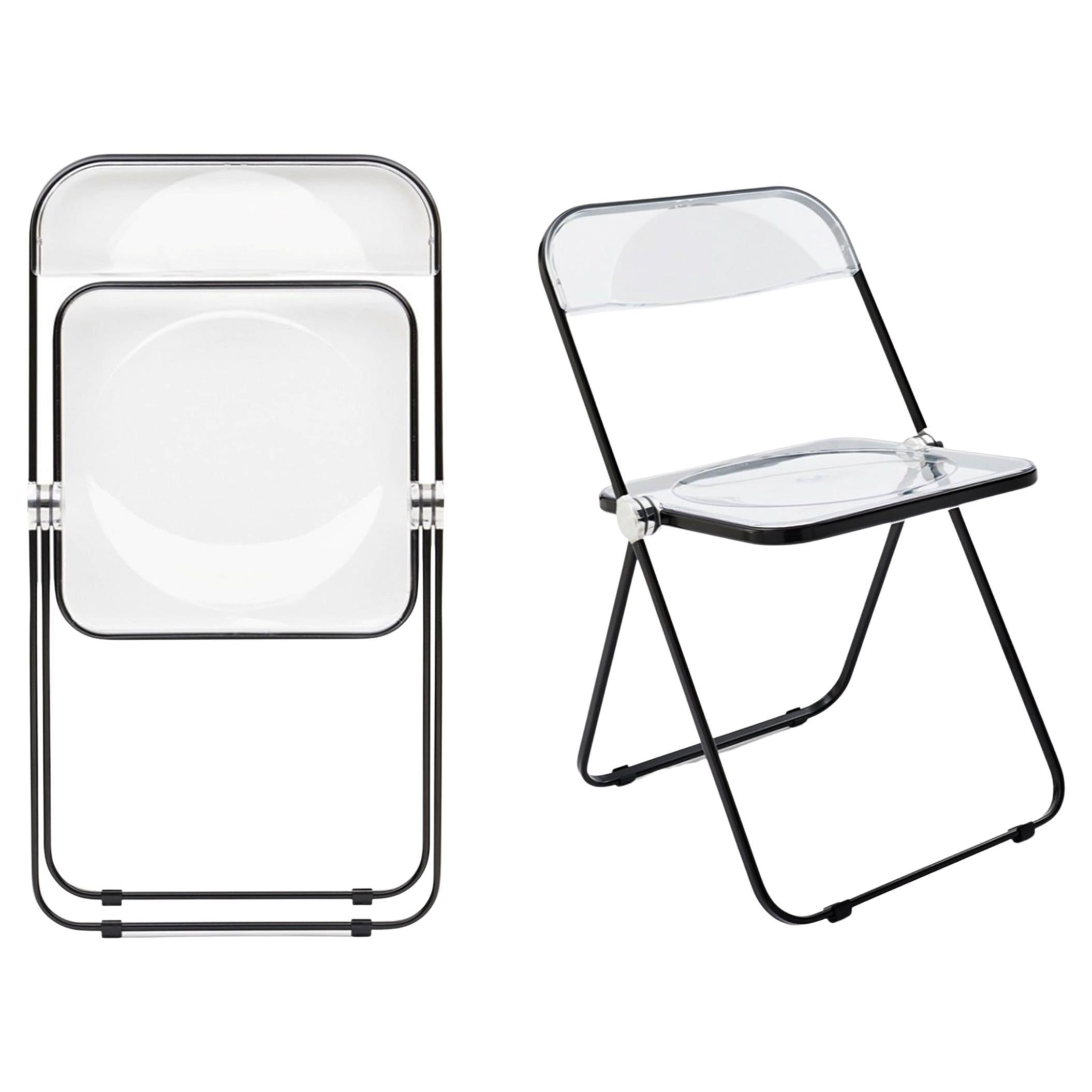 Pair of Black and Transparent Plia Chairs Giancarlo Piretti for Castelli Italy