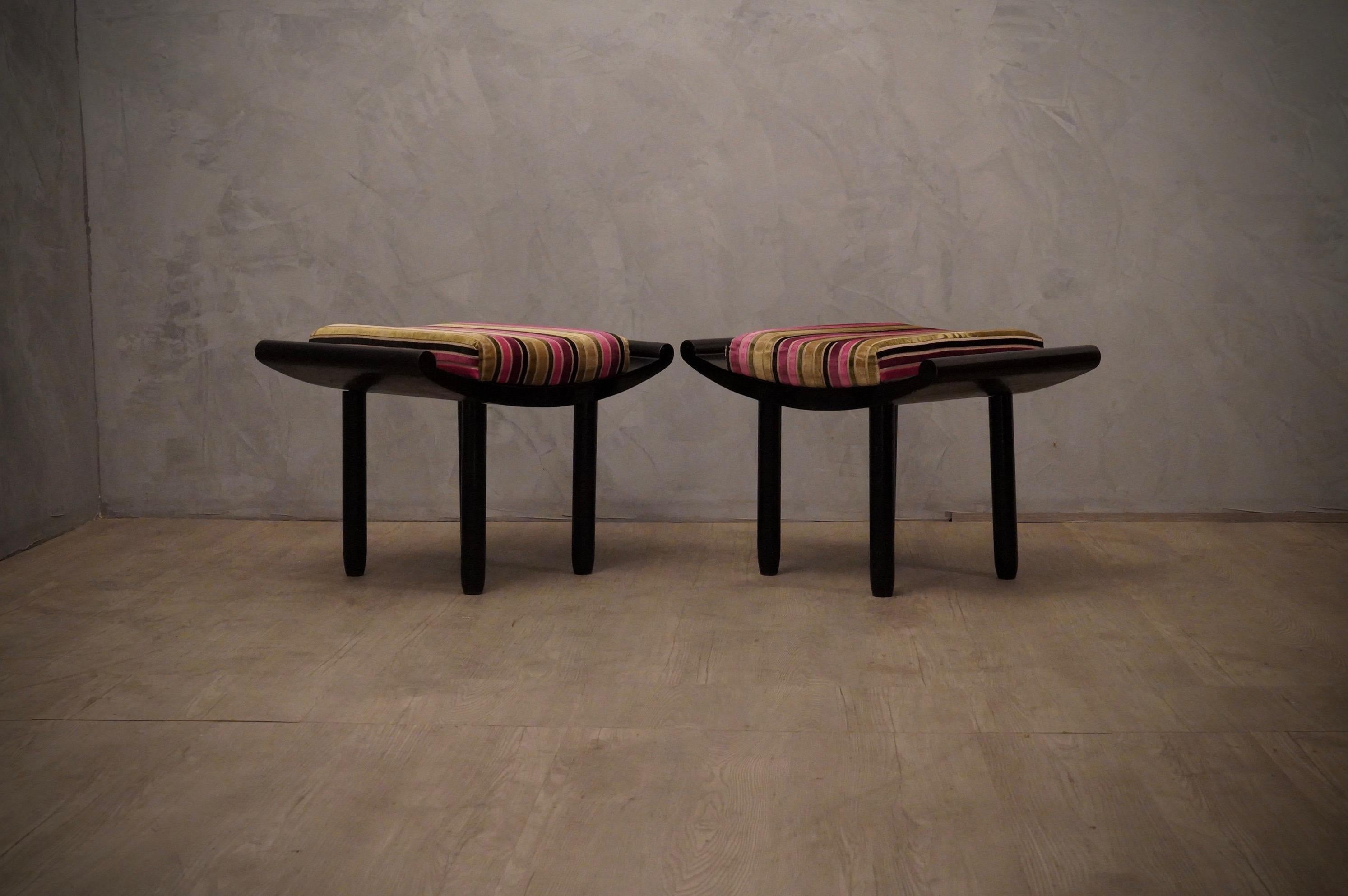 Pair of Art Deco Black and Velvet French Benches, 1930 1