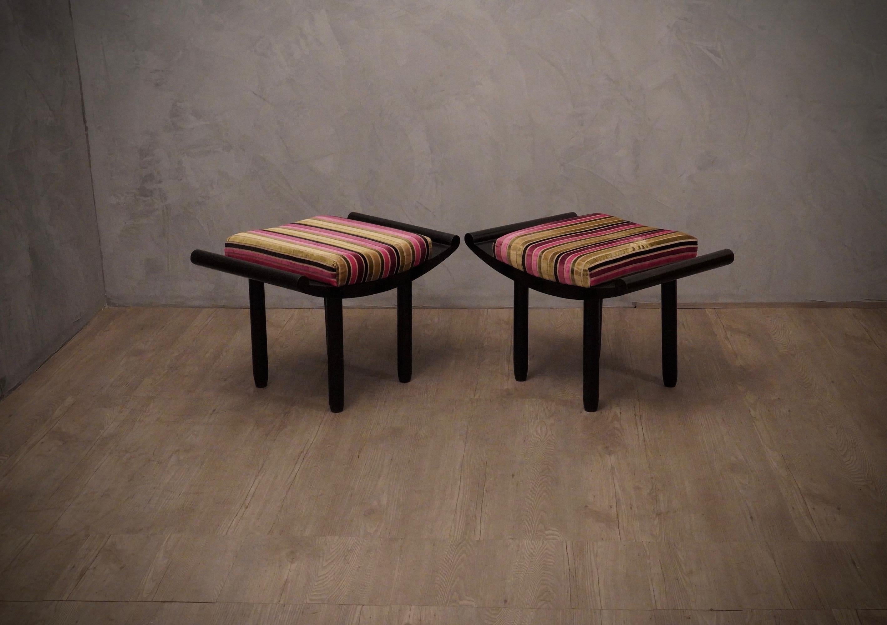Pair of Art Deco Black and Velvet French Benches, 1930 3