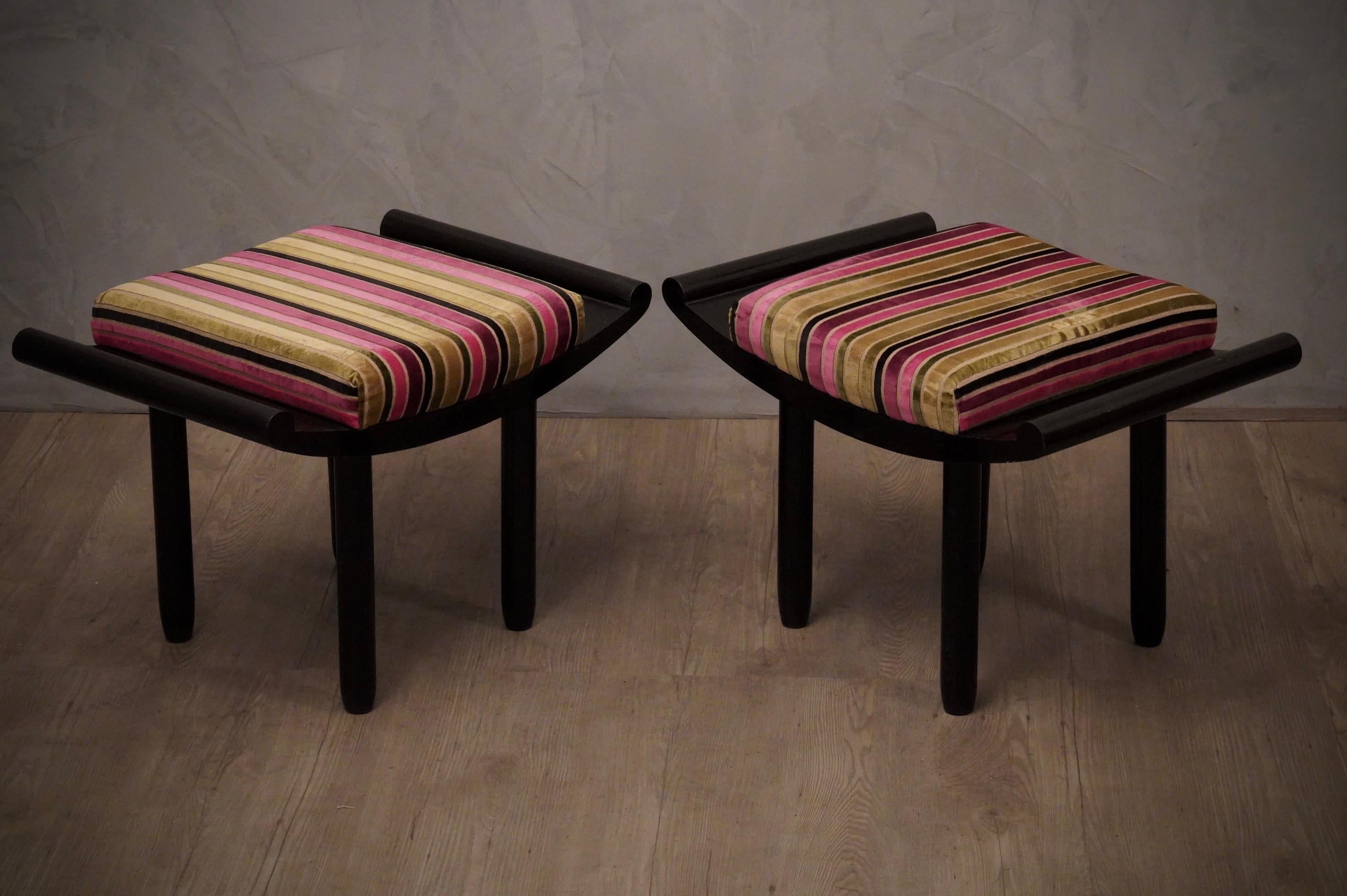 Pair of Art Deco Black and Velvet French Benches, 1930 In Excellent Condition In Rome, IT