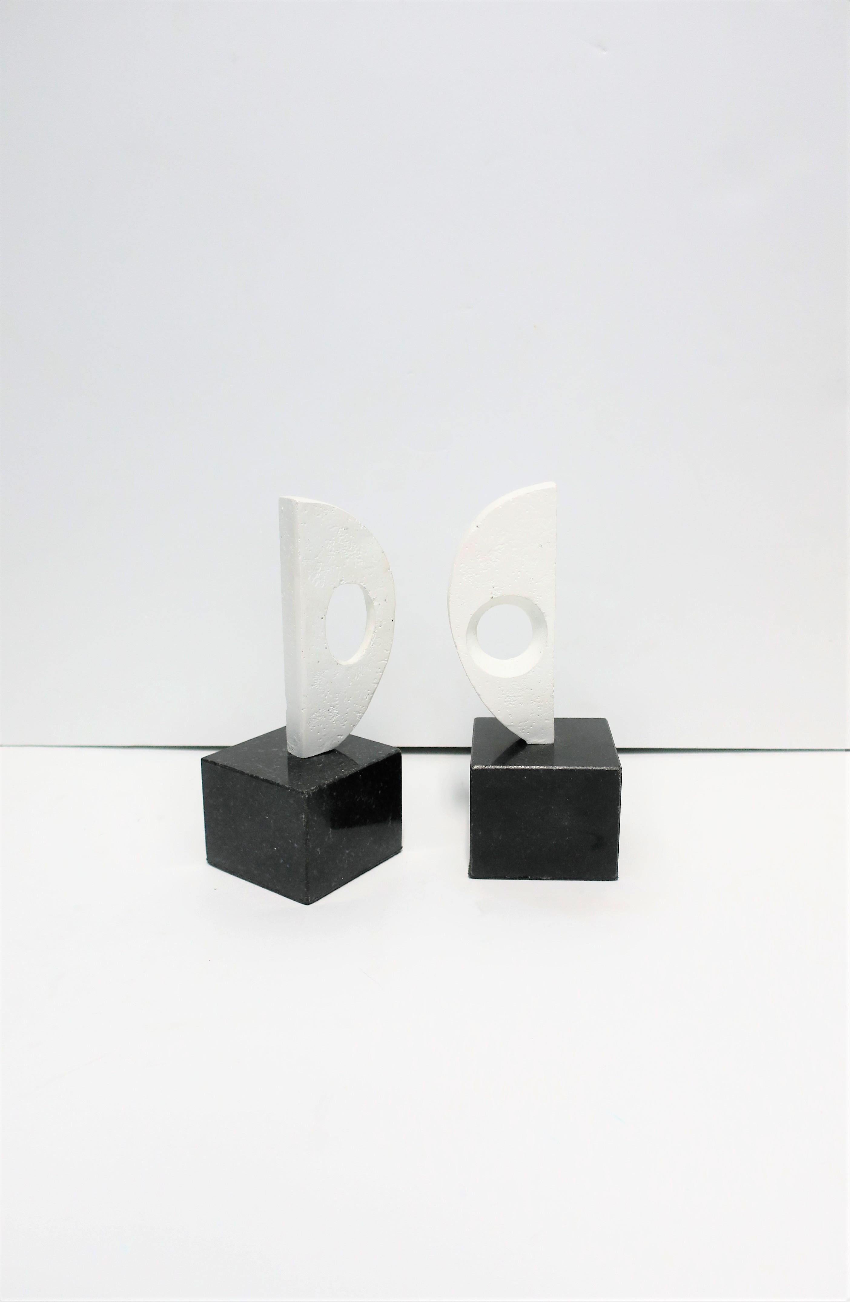 Black and White Plaster Abstract Sculptures or Bookends on Marble Bases 4