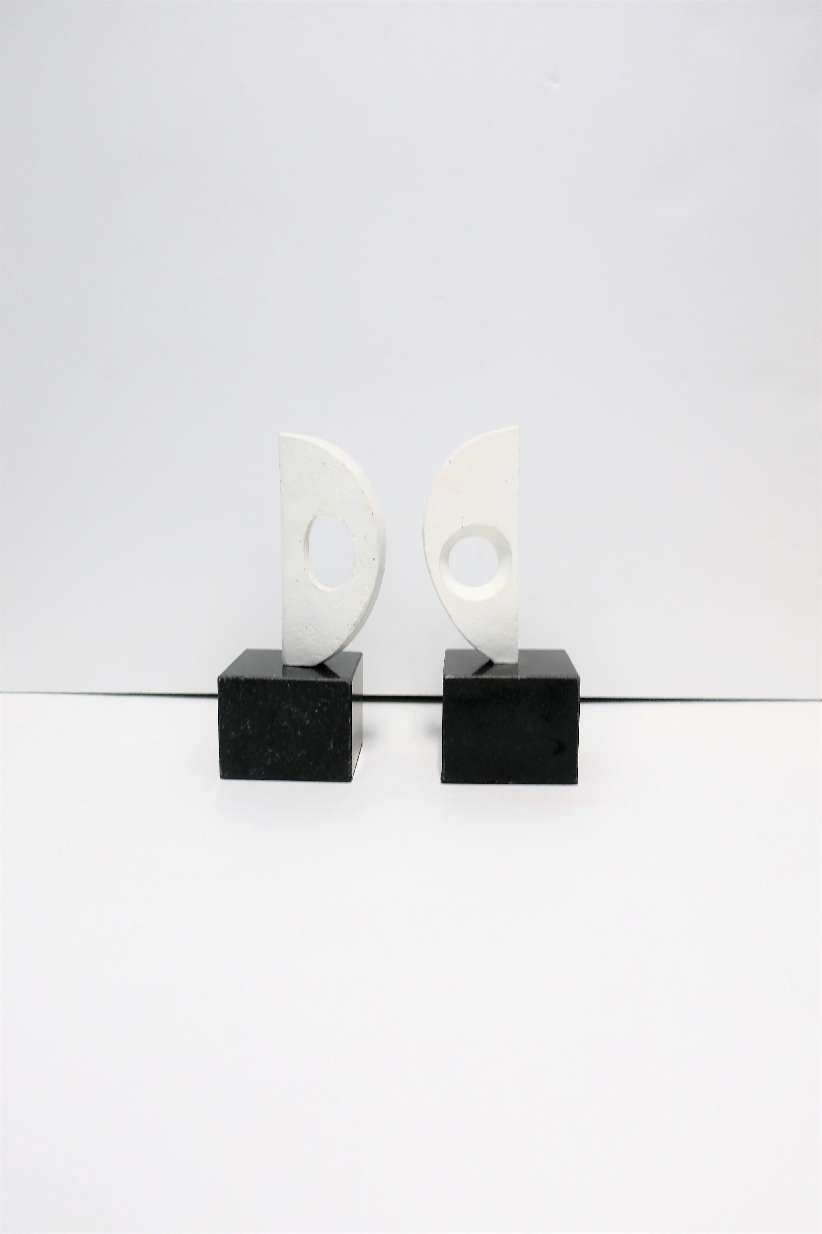 Black and White Plaster Abstract Sculptures or Bookends on Marble Bases 5