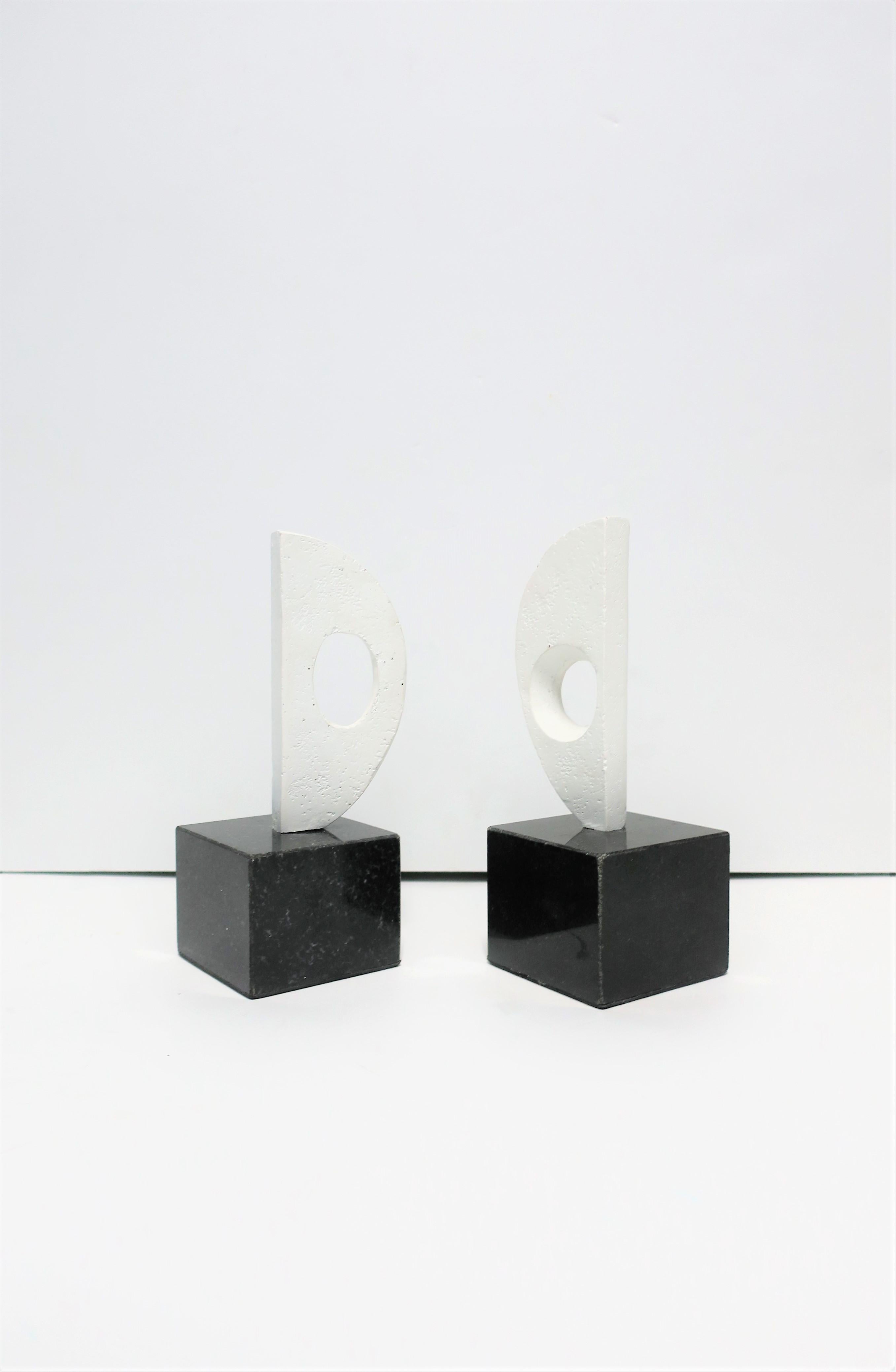 Black and White Plaster Abstract Sculptures or Bookends on Marble Bases 6