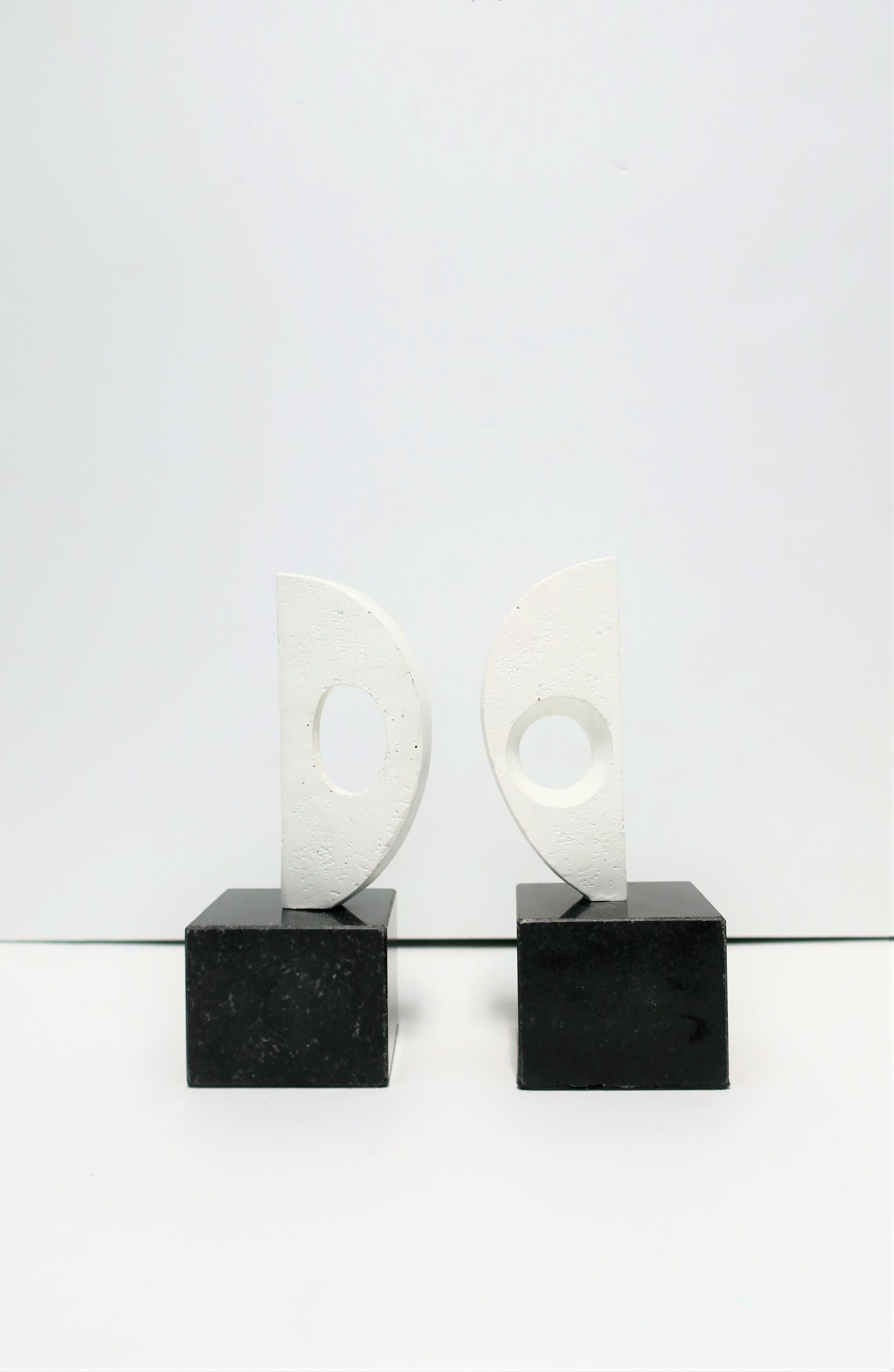 Black and White Plaster Abstract Sculptures or Bookends on Marble Bases 7