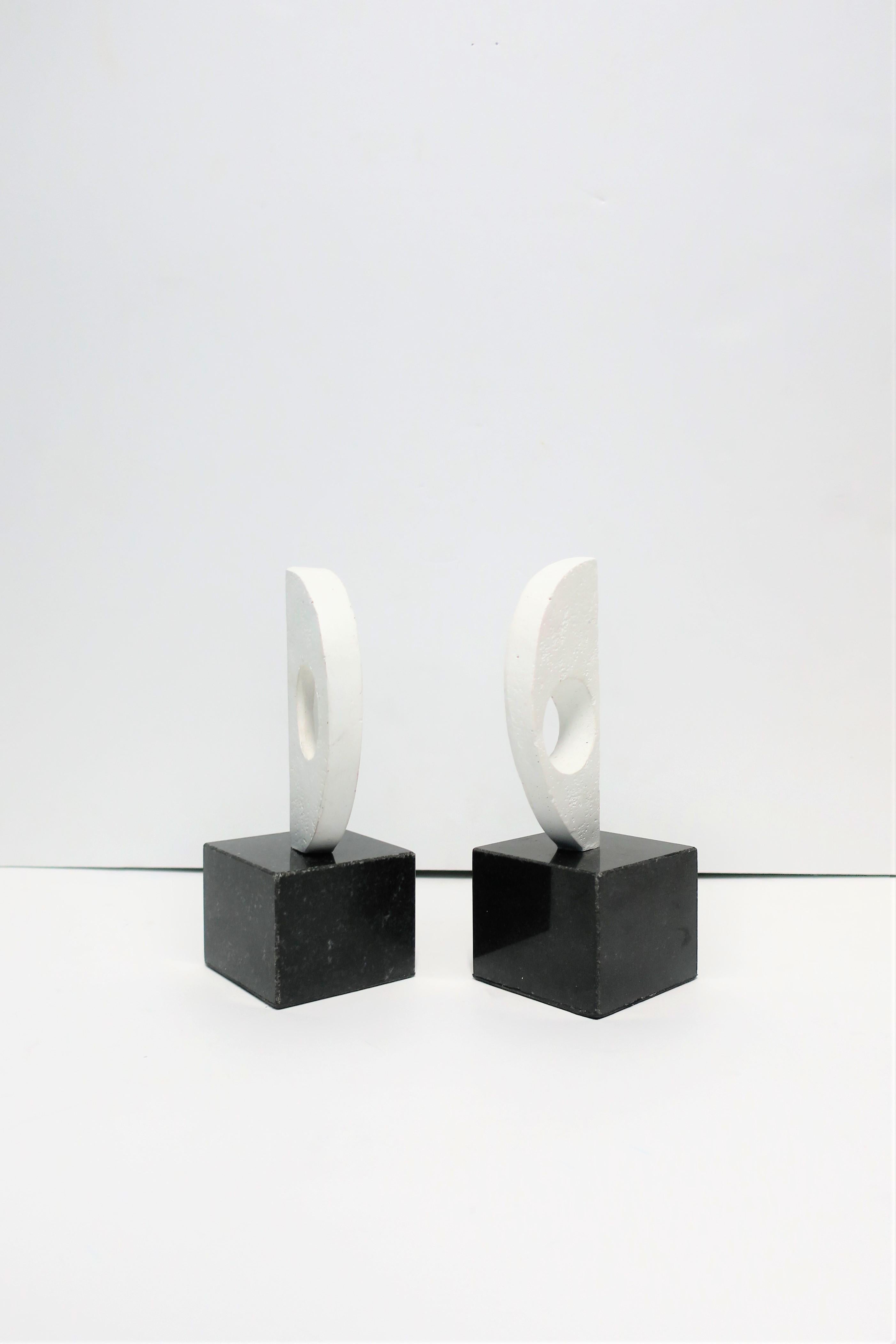 Black and White Plaster Abstract Sculptures or Bookends on Marble Bases 8