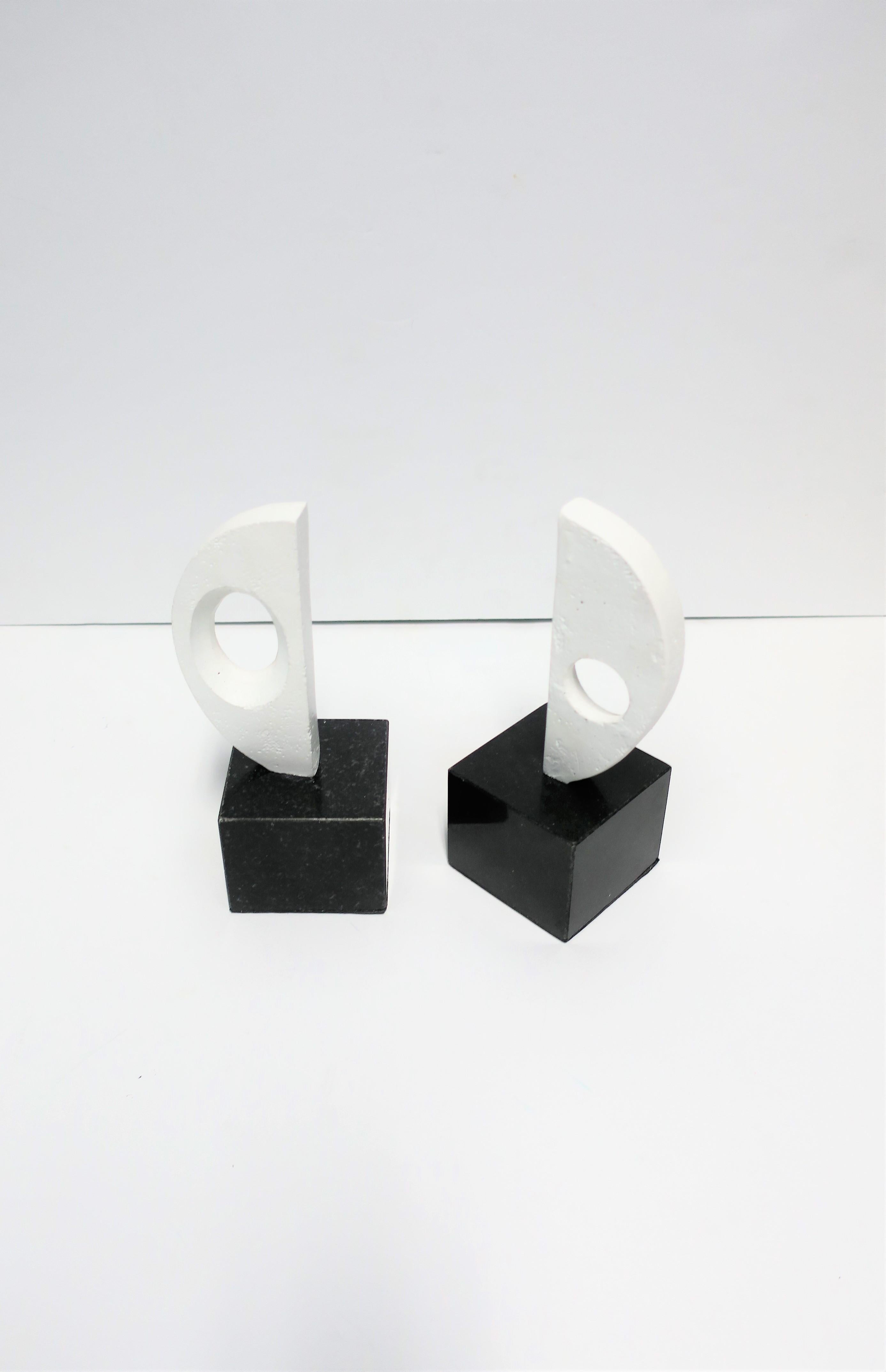 Black and White Plaster Abstract Sculptures or Bookends on Marble Bases 9
