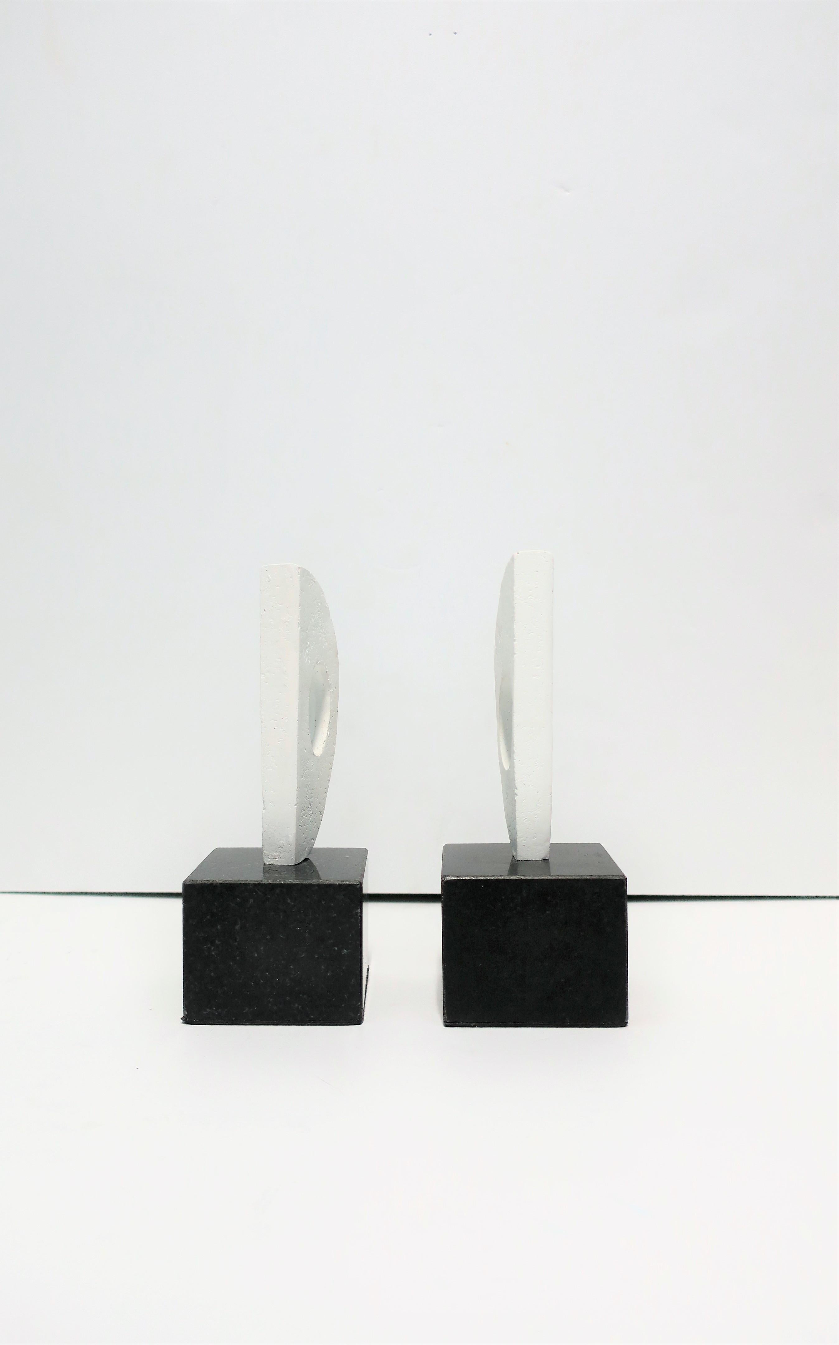 Black and White Plaster Abstract Sculptures or Bookends on Marble Bases 10