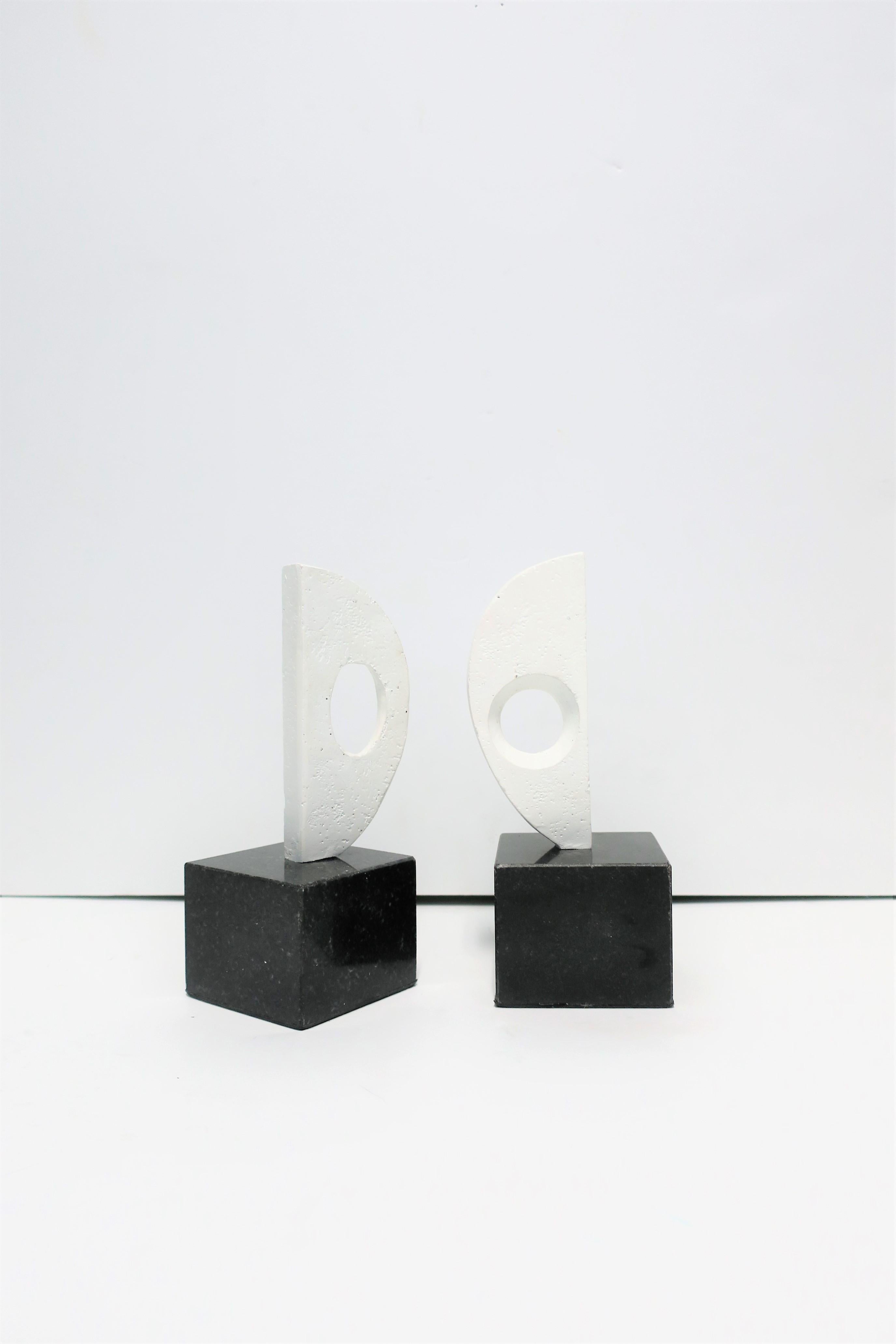 Black and White Plaster Abstract Sculptures or Bookends on Marble Bases 3