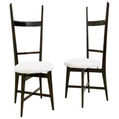 Pair of Black and White Chiavarine Chairs in the Style of Ico Parisi, Italy