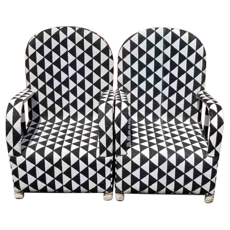 Pair of Black and White Diamond African Beaded Ceremonial Chairs