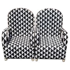 Pair of Black and White Diamond African Beaded Ceremonial Chairs