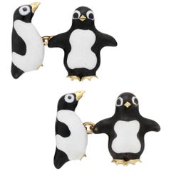 Pair of Black and White Enamel Penguin Cufflinks