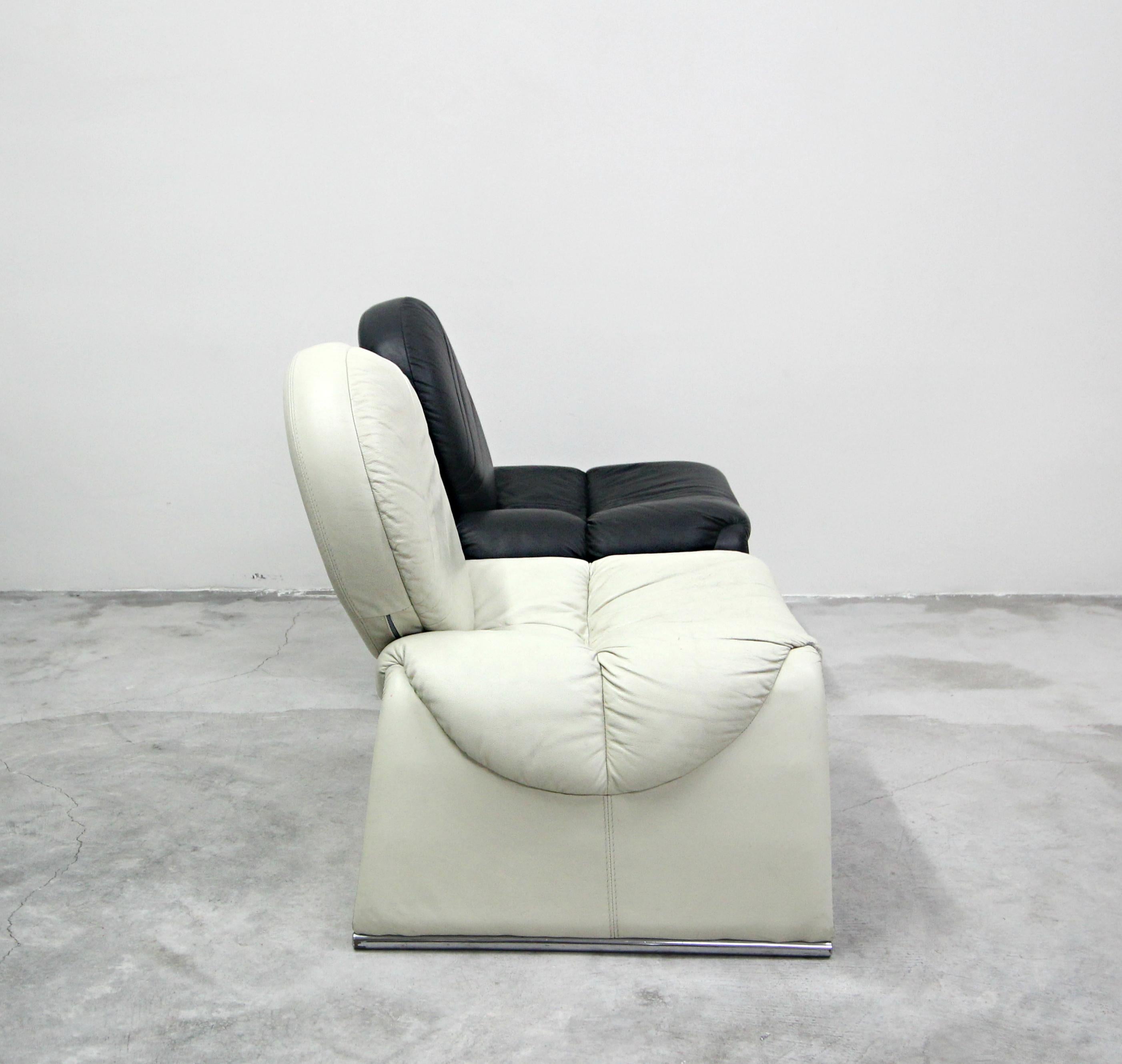 Pair of Black and White Leather Vintage Italian Lounge Chairs 2
