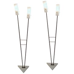 Pair of Black and White Marble Stilnovo Style Floor Lamps, 1960s, Italy
