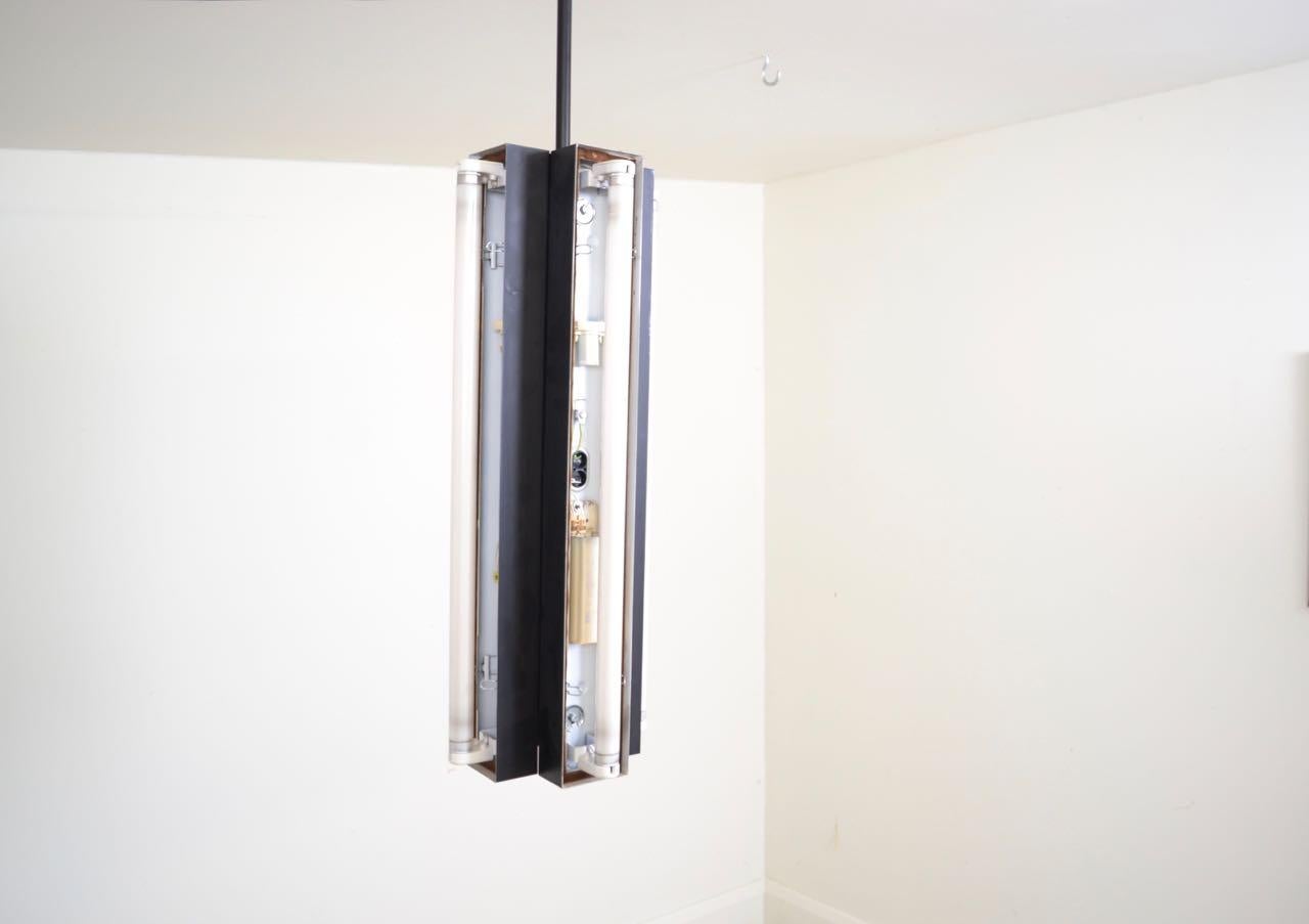 Pair of Black and White Modernist Pendant Lights, Italy, 1970 For Sale 2