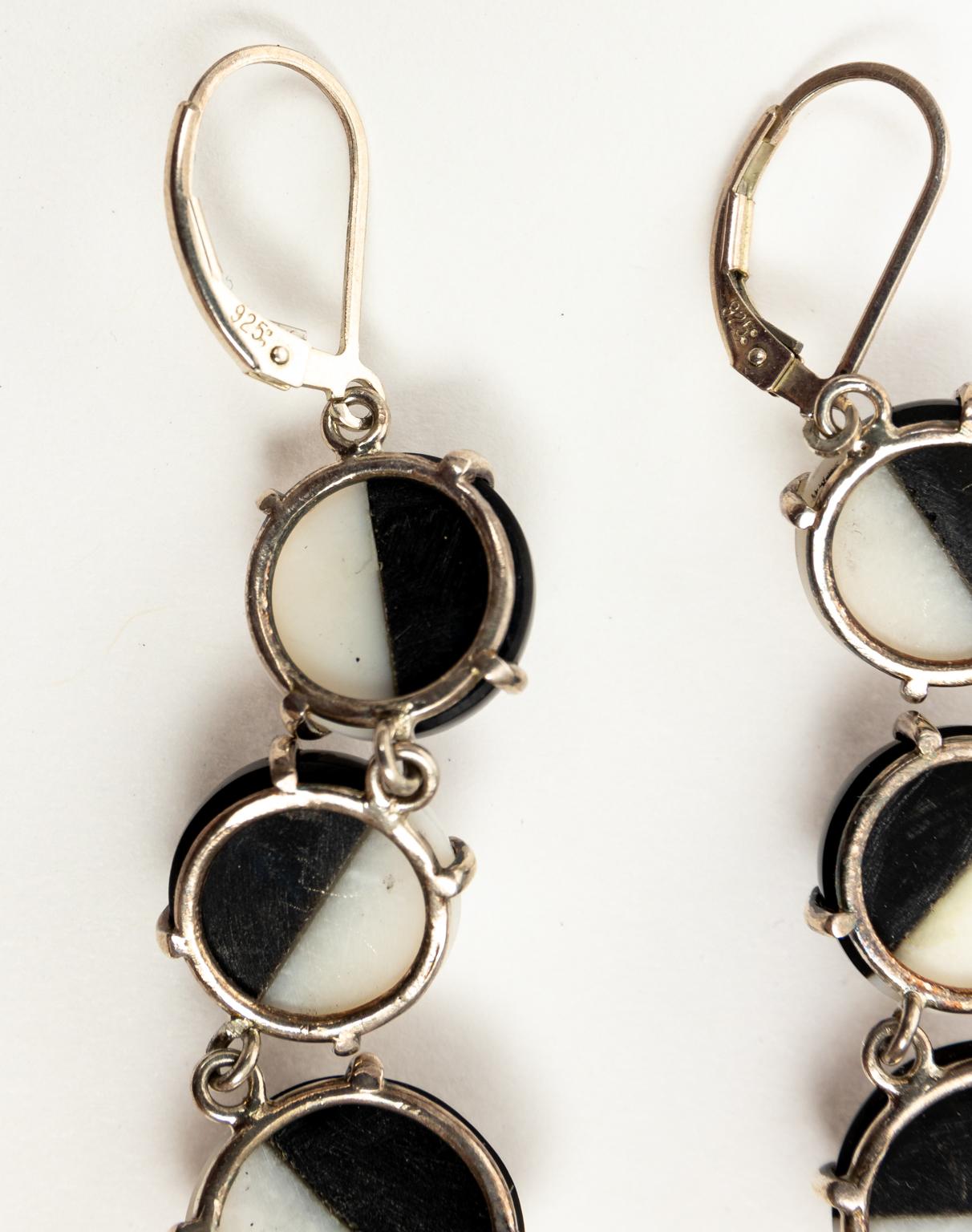 Women's Pair of Black and White Onyx Split Cabochon Disc Earrings Titled 