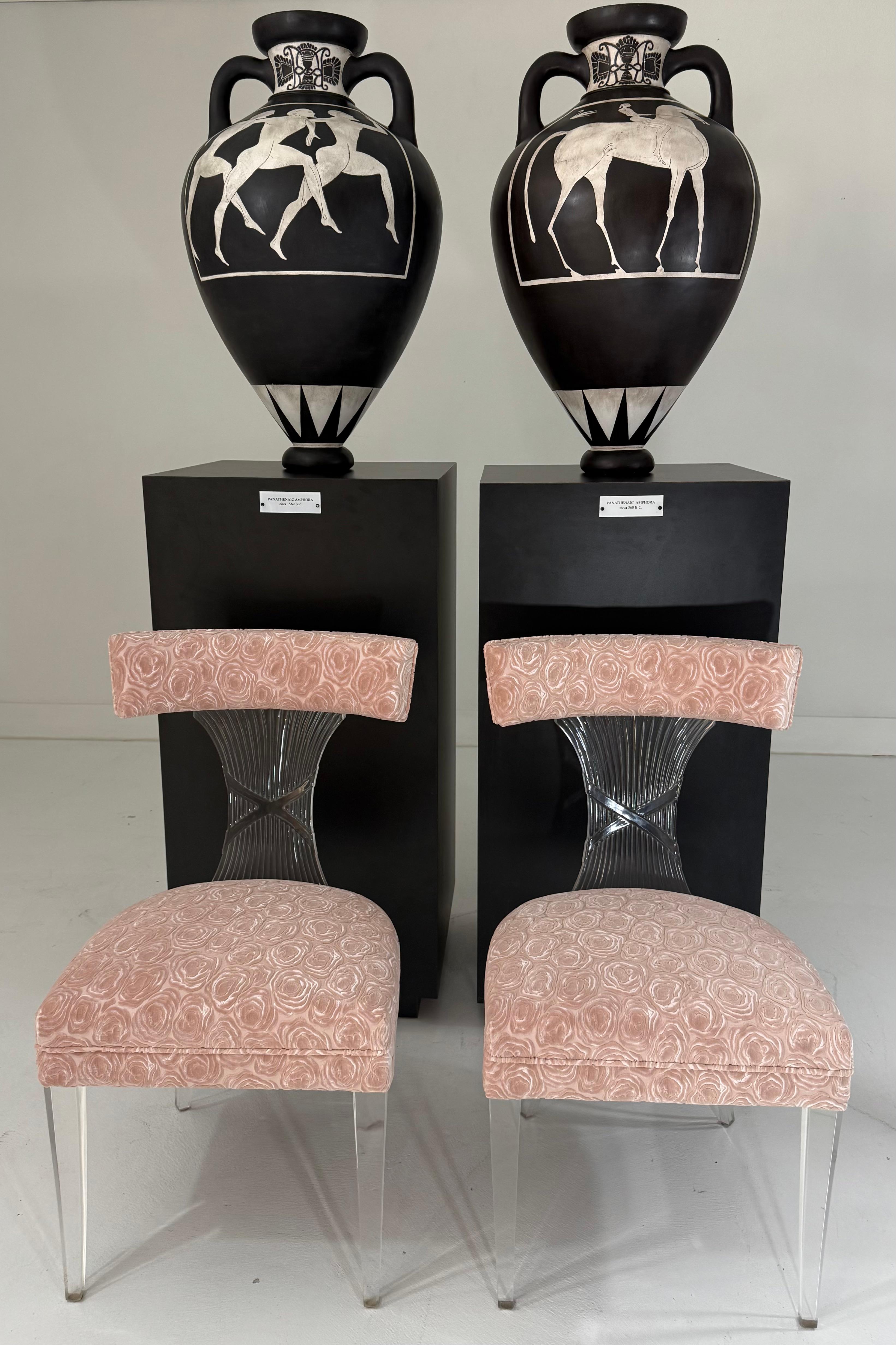 Pair of Black and White Panathenaic-Style Amphoras on Custom Bases For Sale 3