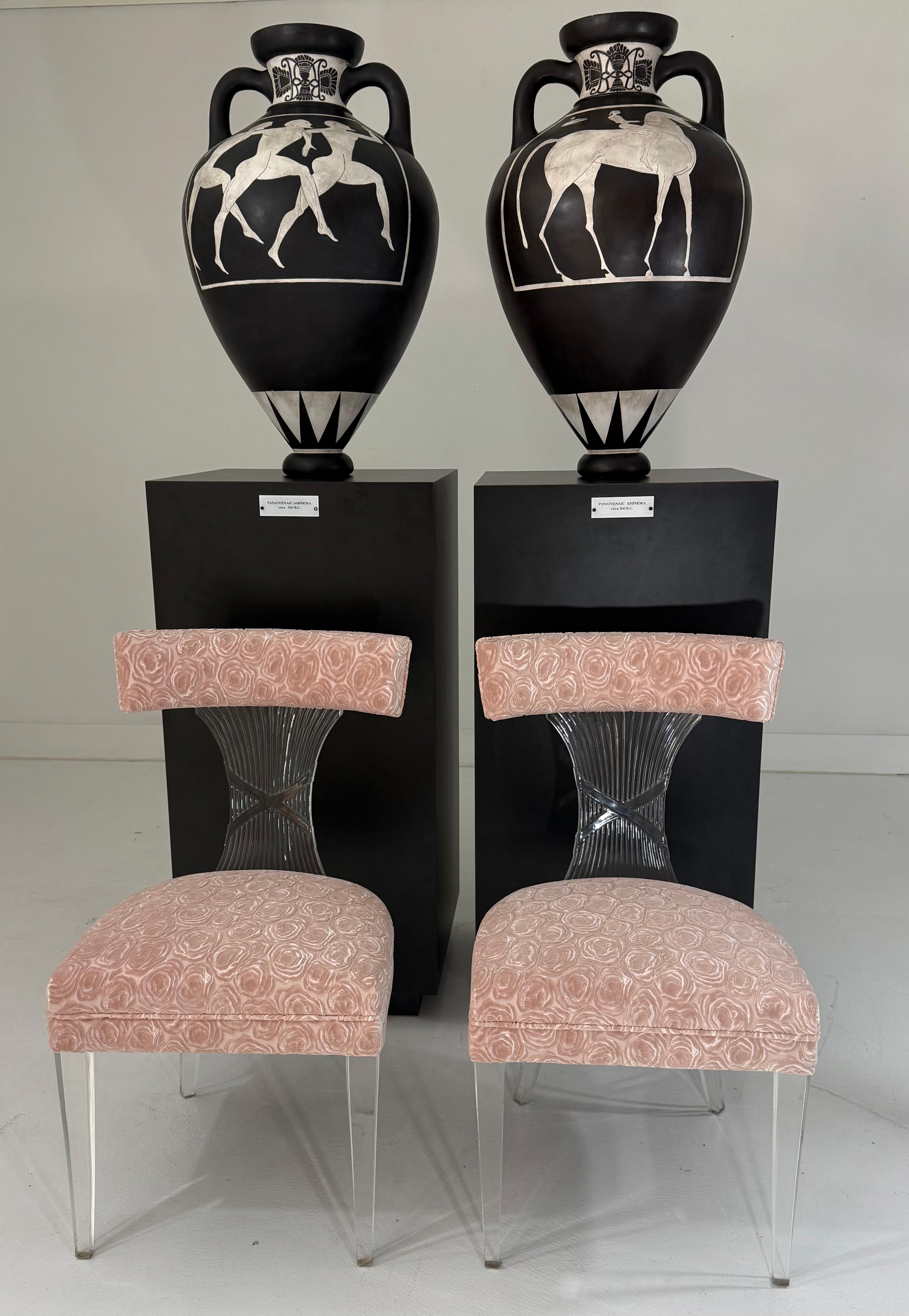 Pair of Black and White Panathenaic-Style Amphoras on Custom Bases For Sale 4