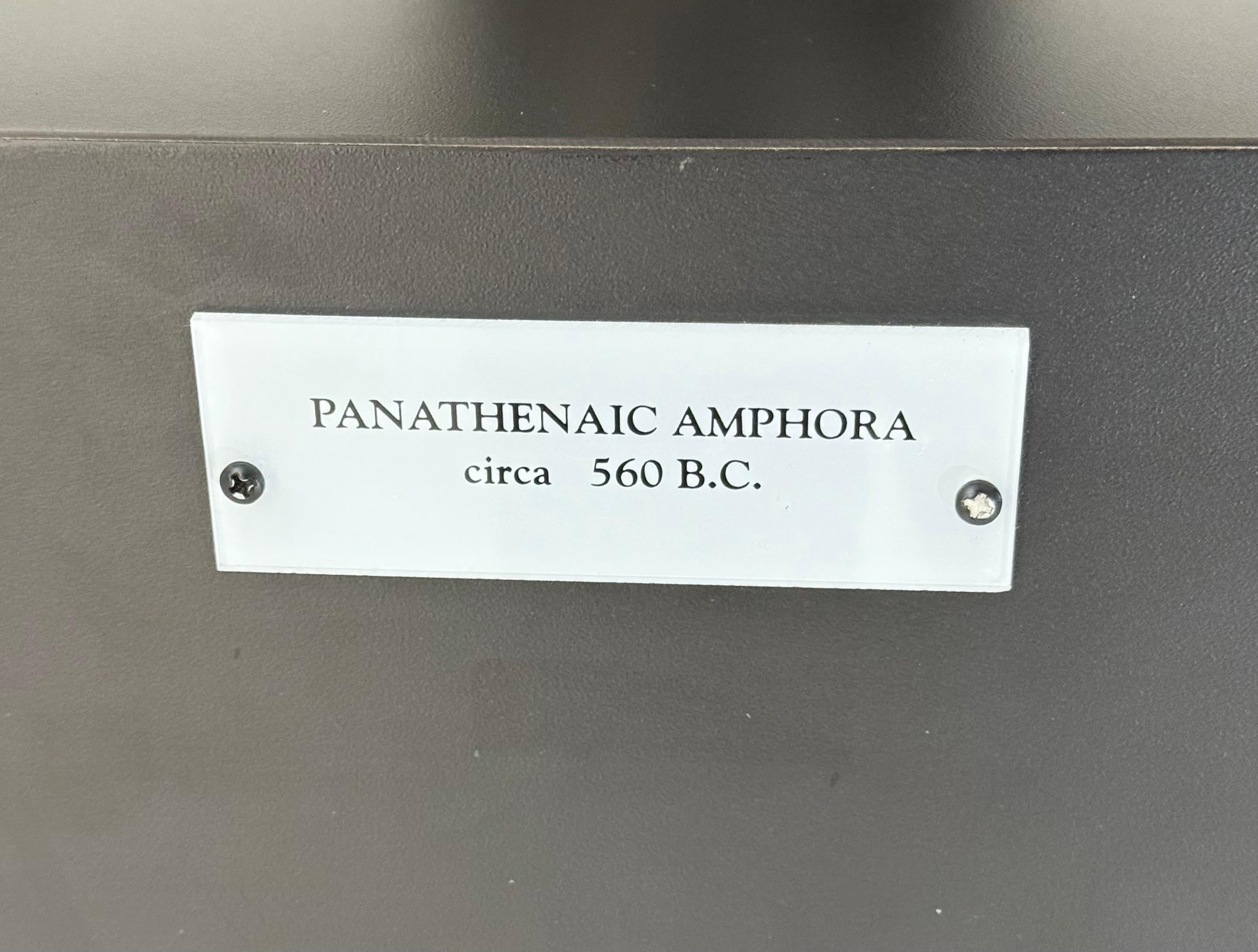 Classical Greek Pair of Black and White Panathenaic-Style Amphoras on Custom Bases For Sale