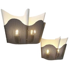 Pair of Black and White Perforated Metal Sconce, 1960s Pair of Black and White Perforated Metal Sconce, 1960s