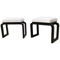 Pair of Black and White Poufs, Italy, 1940s