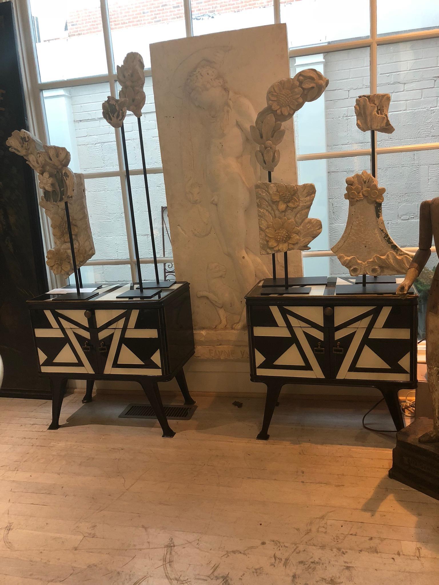Pair of Black and White Side Tables with a Top Drawer 8