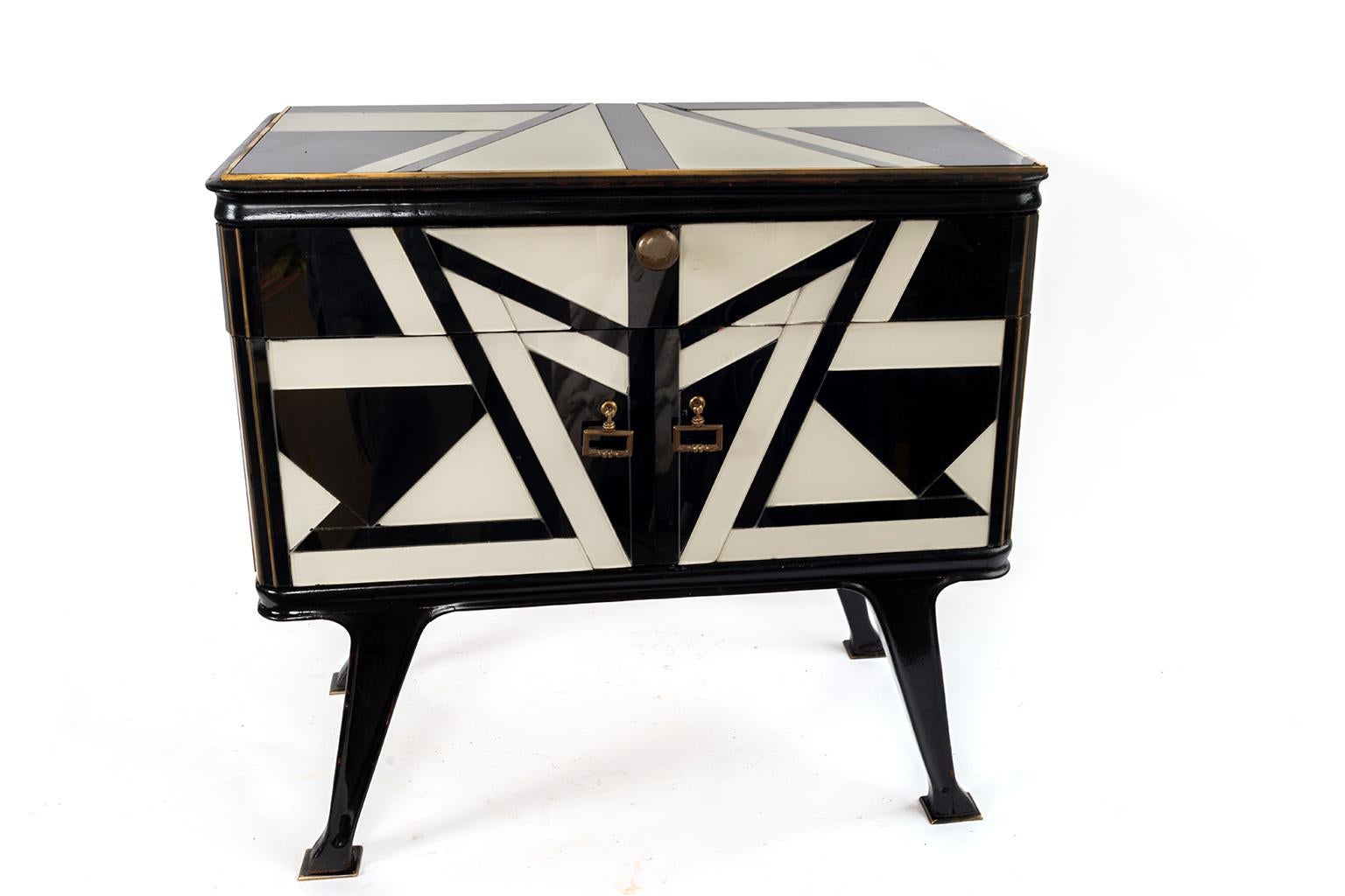 Mid-20th Century Pair of Black and White Side Tables with a Top Drawer