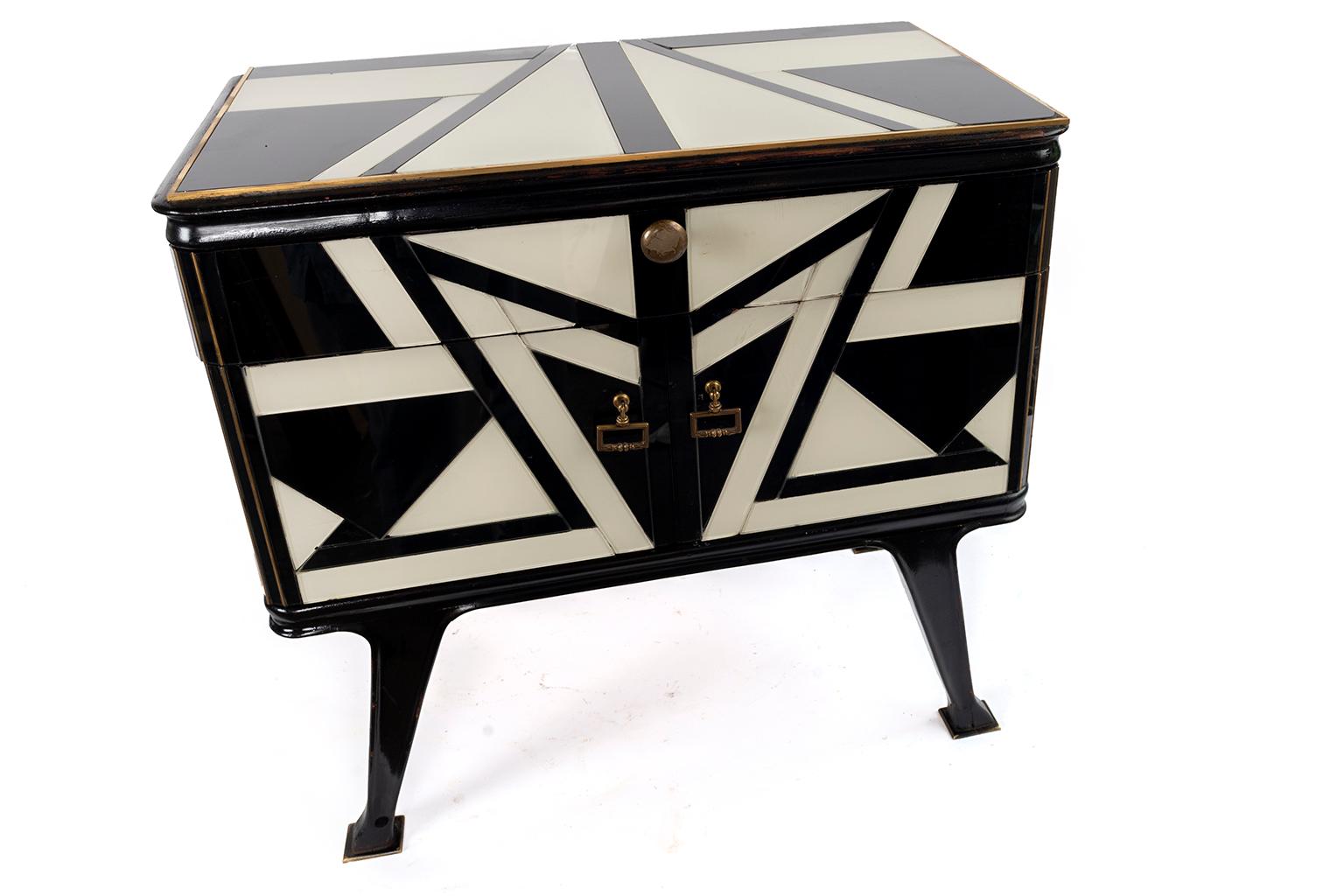 Pair of Black and White Side Tables with a Top Drawer 1