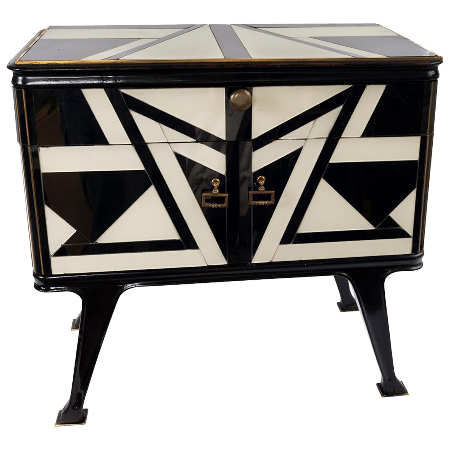 Pair of Black and White Side Tables with a Top Drawer