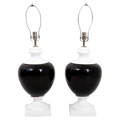 Pair of Black and White Urn Lamps