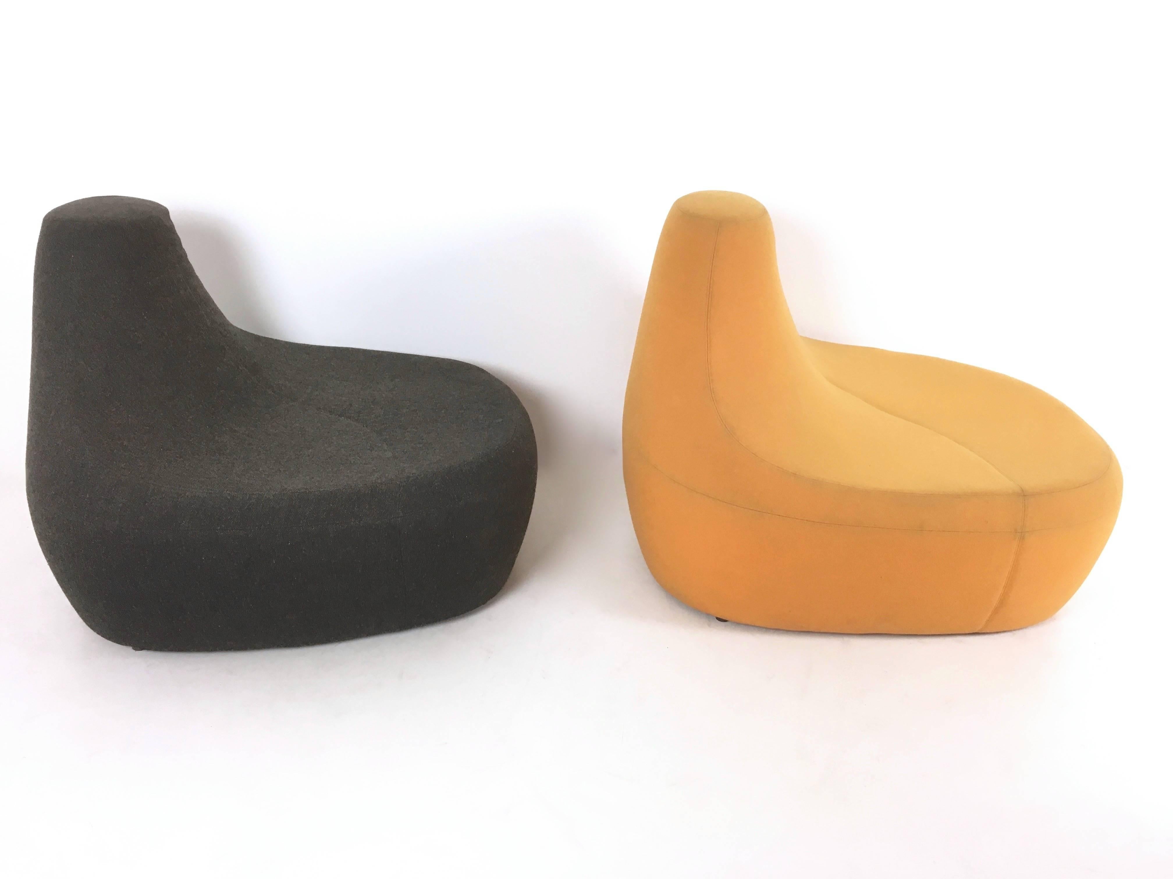 Made in Italy, 1970s. 
They are made in polyurethane and upholstered in black and yellow fabric.
These armchairs are vintage, therefore they might show slight traces of use, but they can be considered as in very good original condition and ready to