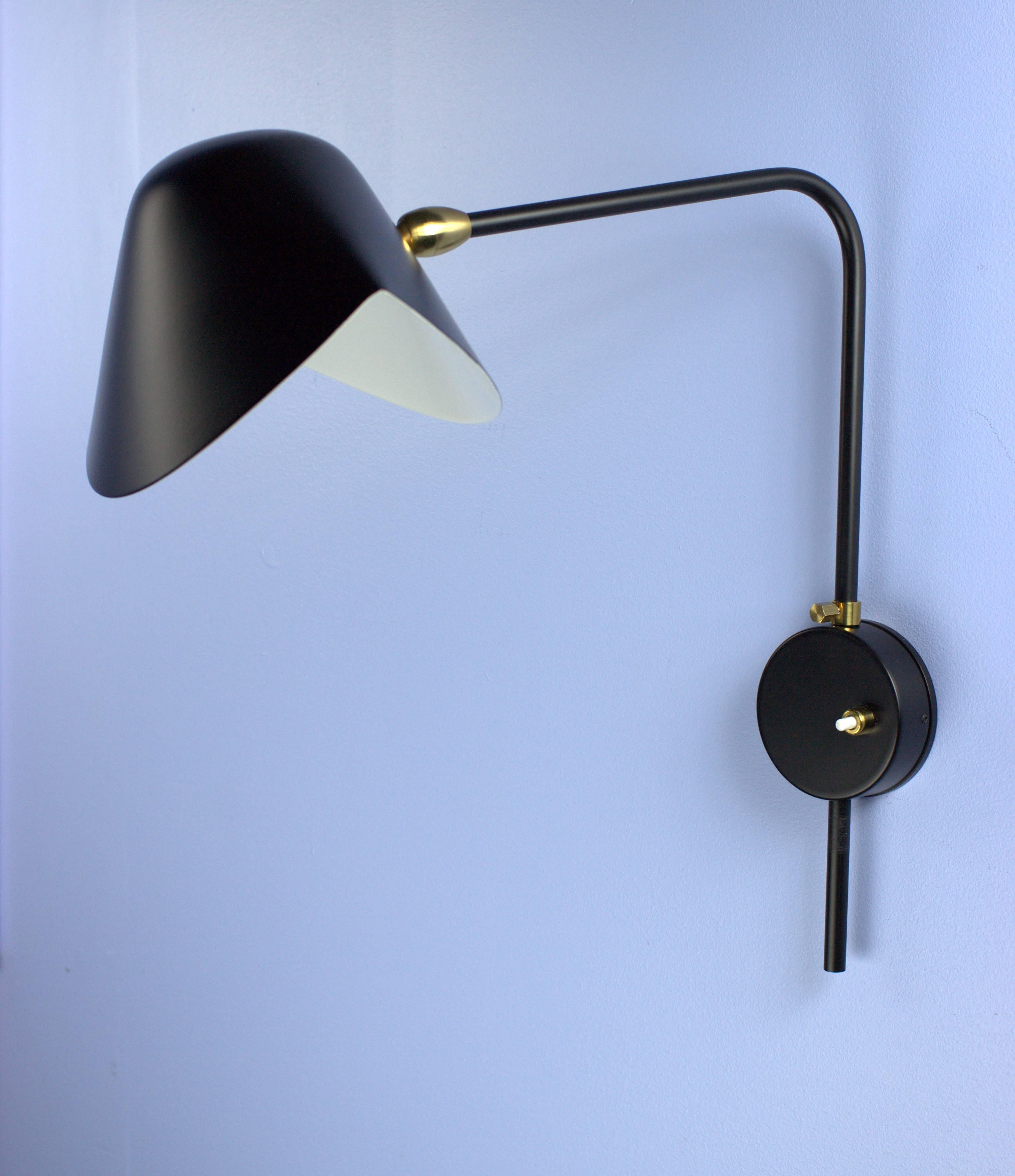 French Pair of Black Antony Sconces by Serge Mouille - IN STOCK! For Sale
