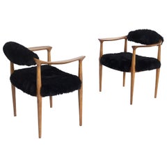 Pair of Black Armchairs by Hans Wegner Mod JH-501 in Teak, 1950s