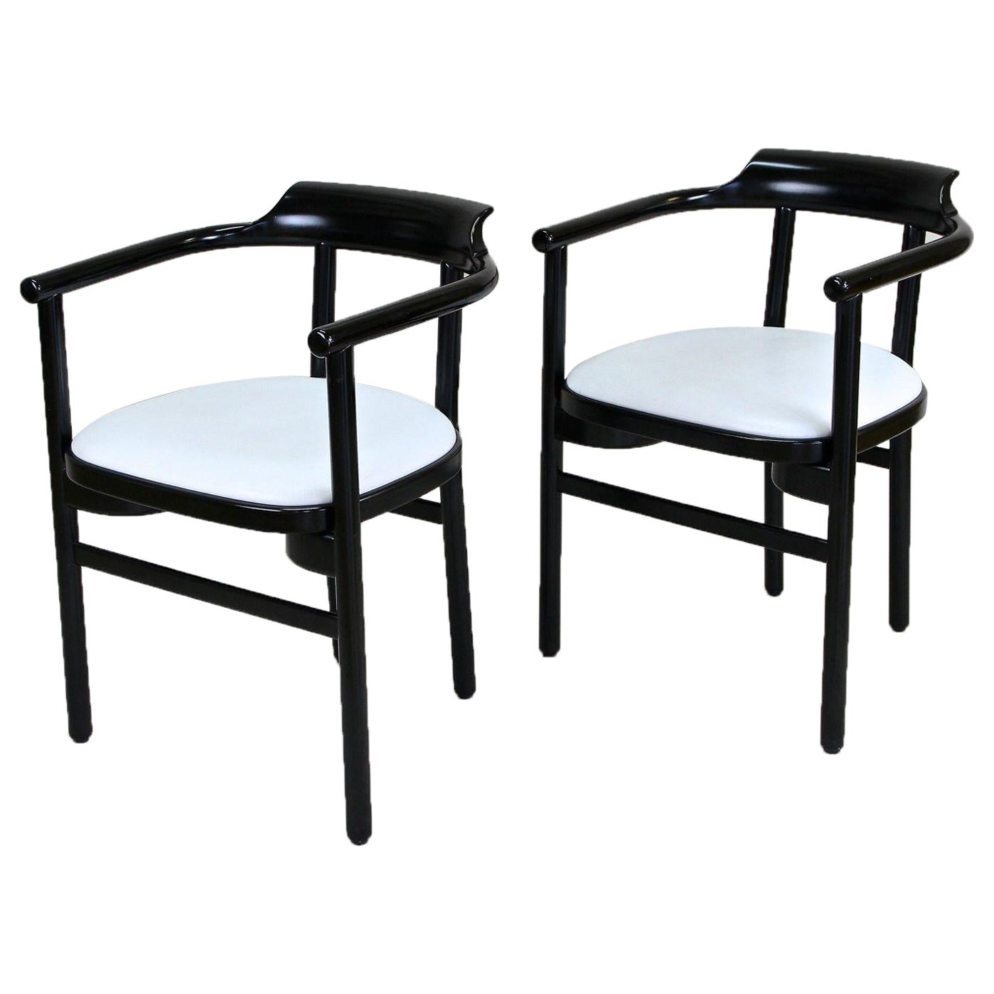 Coppia di poltrone nere con rivestimento in pelle bianca di Thonet, 1980 ca.