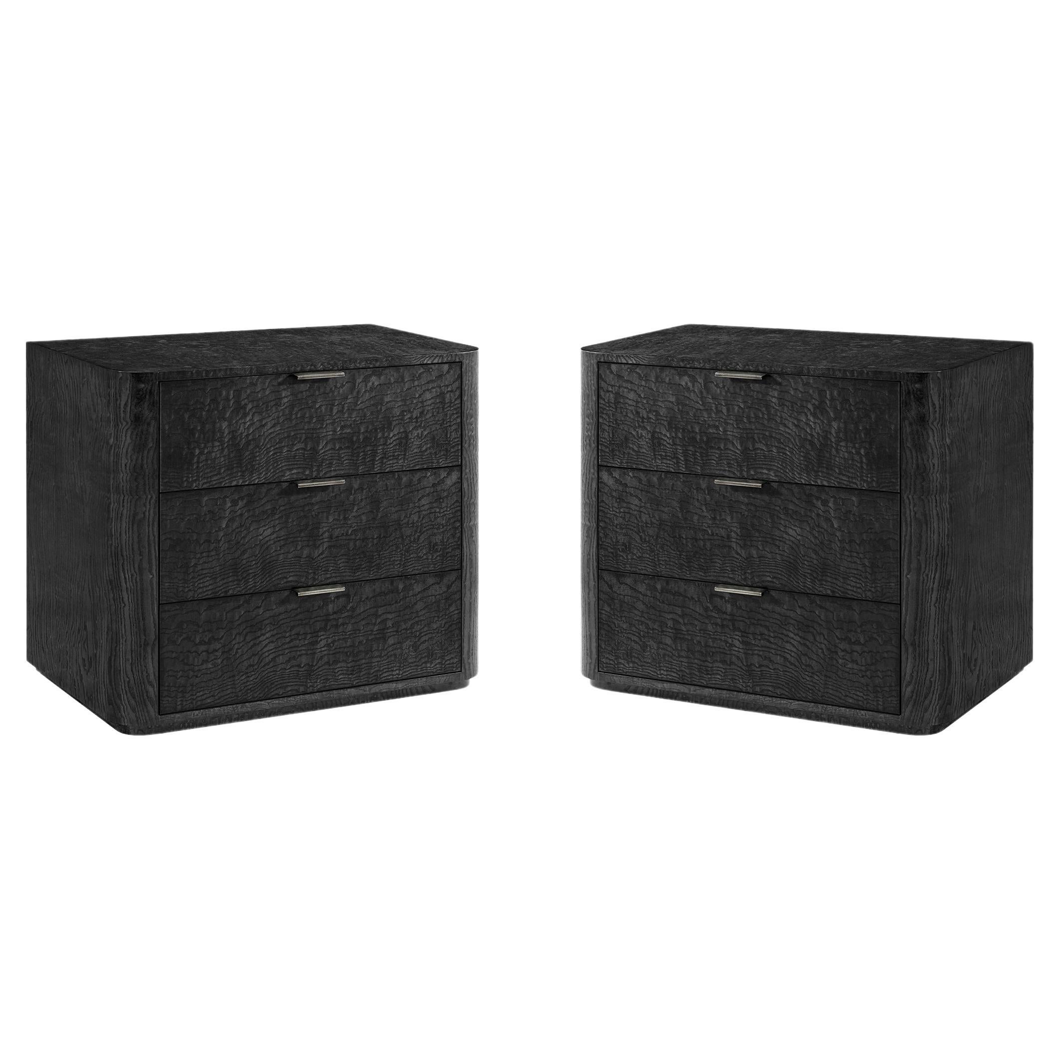 Pair of Black Art Deco 3 Drawer Nightstands For Sale