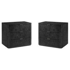 Pair of Black Art Deco 3 Drawer Nightstands