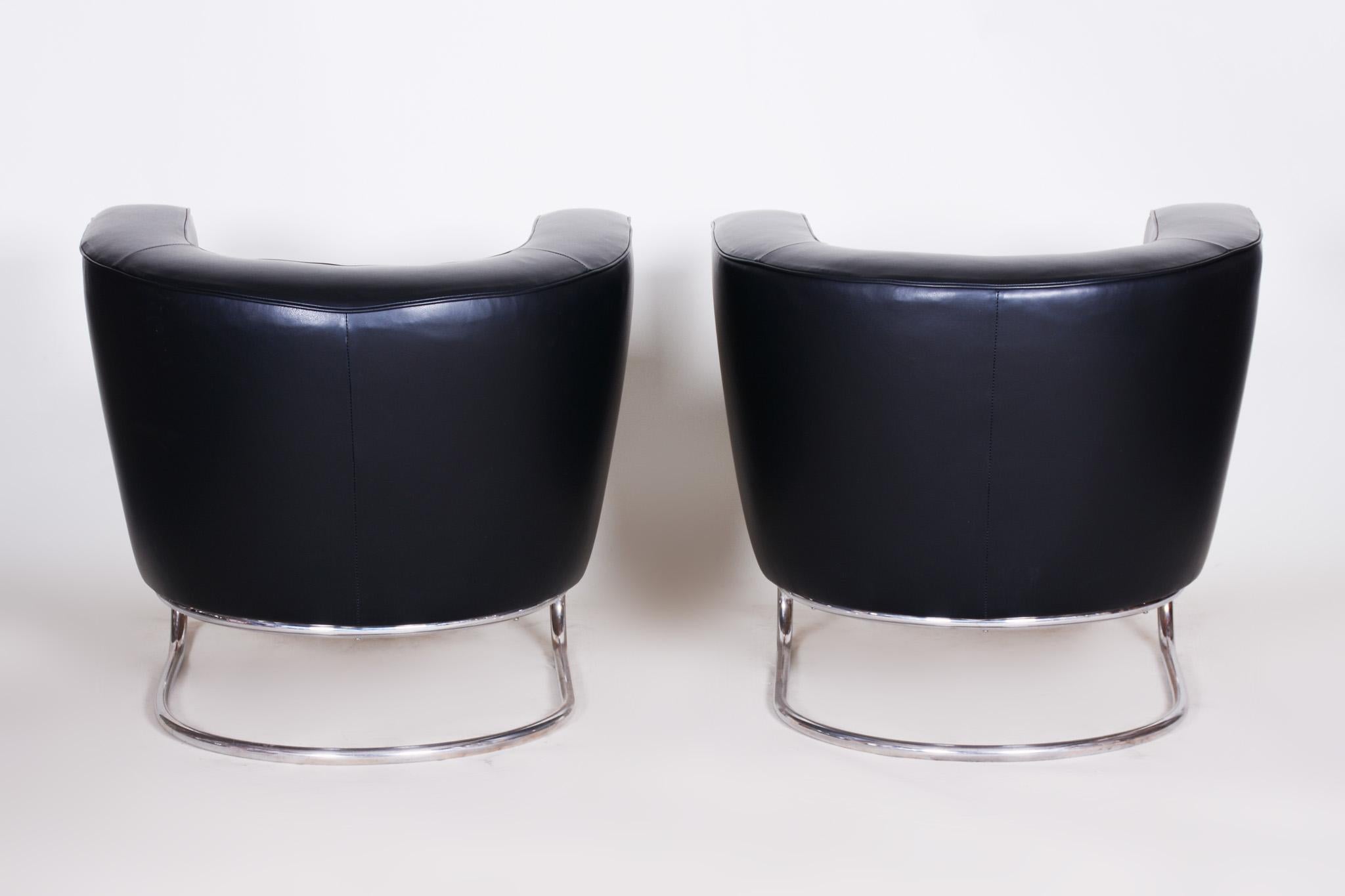 Pair of Black Art Deco Armchairs from Czechoslovakia by Jindrich Halabala, 1930s For Sale 6