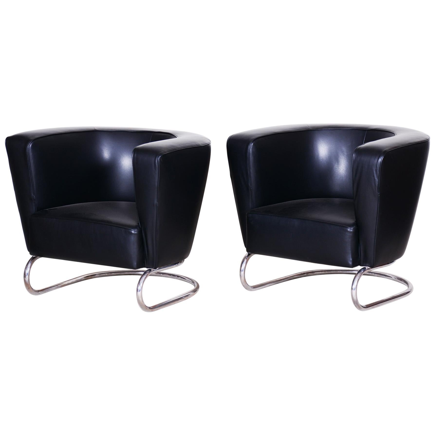 Pair of Black Art Deco Armchairs from Czechoslovakia by Jindrich Halabala, 1930s For Sale