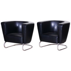 Antique Pair of Black Art Deco Armchairs from Czechoslovakia by Jindrich Halabala, 1930s