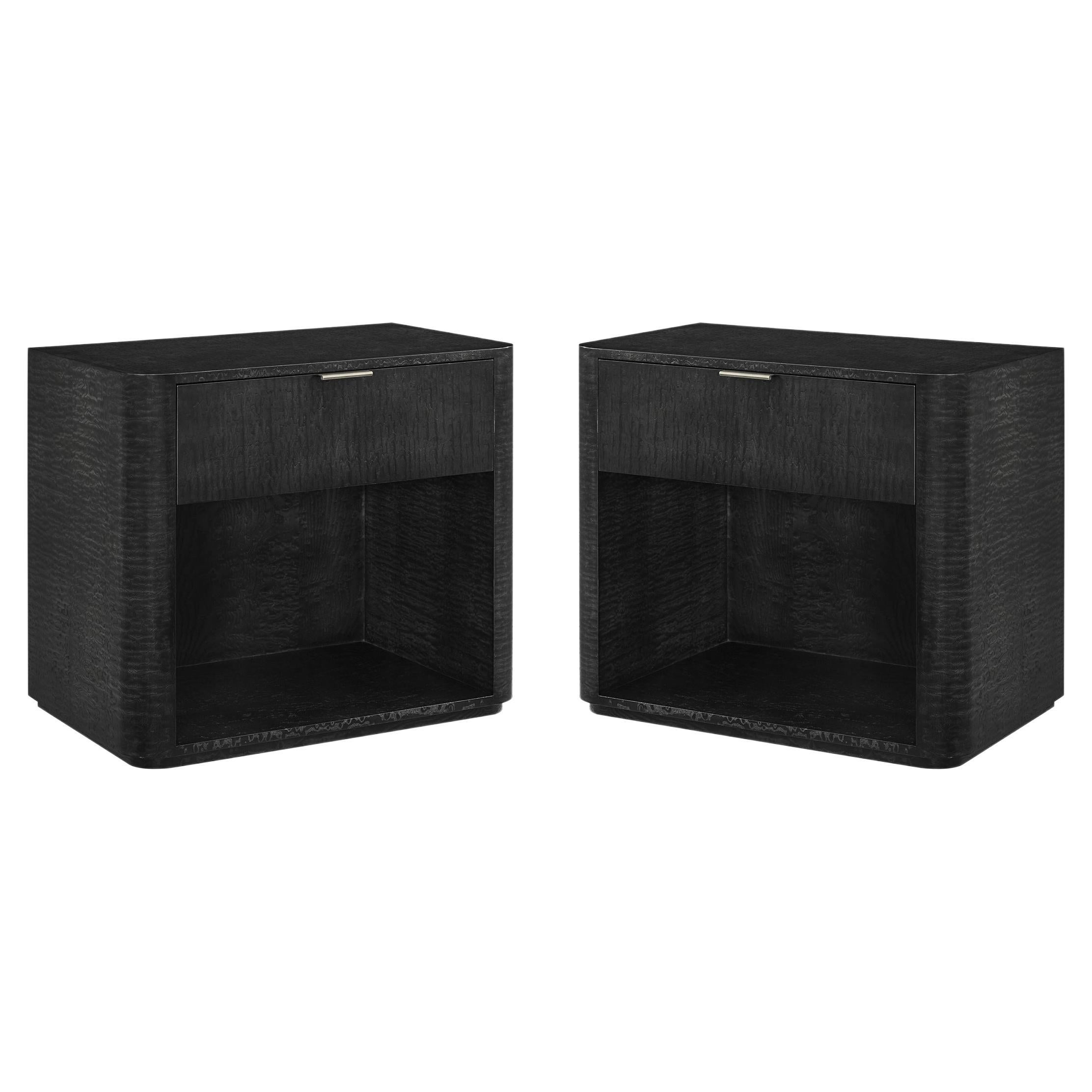 Pair of Black Art Deco Nightstands
