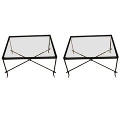 Pair of Black Bamboo Design Side or Coffee Tables, France, 1960s