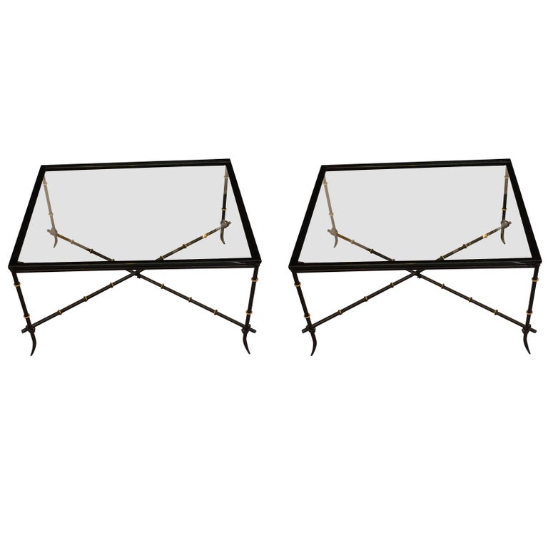 Pair Of Black Bamboo Design Side Or Coffee Tables France 1960s
