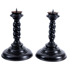 Pair of Black Barley Twist Candlesticks