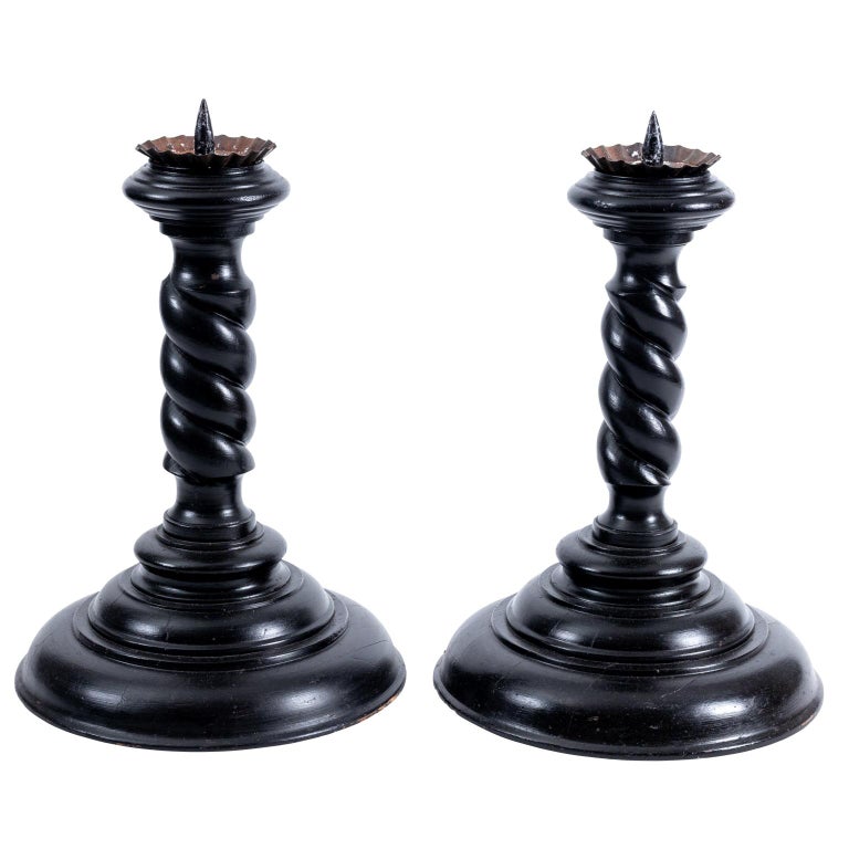 Pair of Black Barley Twist Candlesticks at 1stDibs