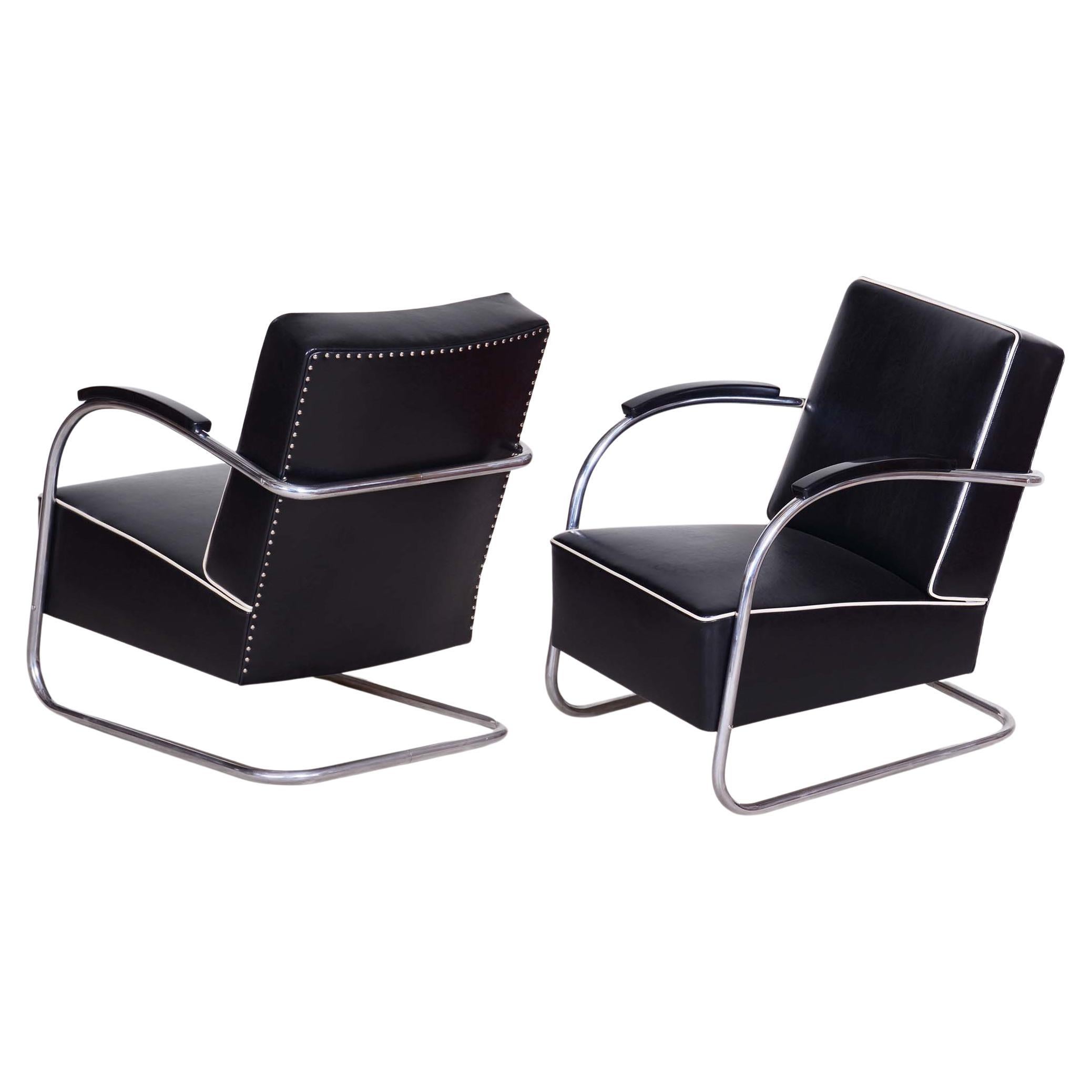 Paar schwarze Bauhaus-Sessel, hergestellt von Mucke Melder in Tschechien in den 1930er Jahren
